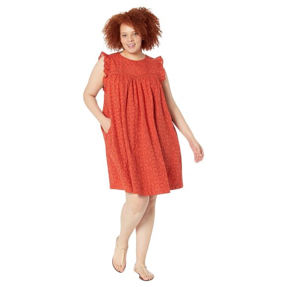 Madewell Dresses & Skirts - Madewell Plus Eyelet Ruffle-Sleeve Mini Dress Fresh Chili 3X